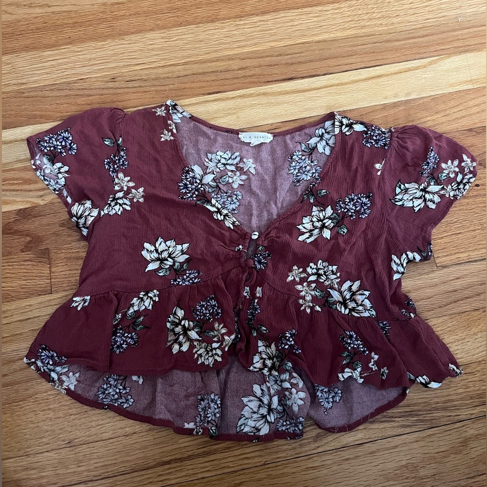 Pink flowy floral crop top